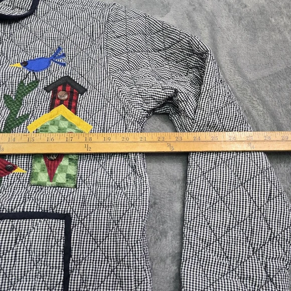Vintage Folk Art Quilted Jacket Birdhouse Applique Gingham Large - Picture 6 of 14
